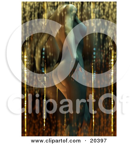 Clipart Illustration Of A Side View Of A Physically Fit Nude Woman's Body Showing The Chest, Toned Arms, Legs And Rear With Golden Streaks Of Light by Tonis Pan