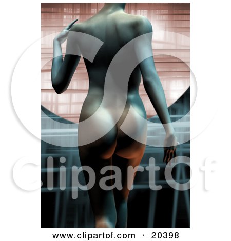 Clipart Illustration Of The Back Side Of A Physically Fit Nude Woman's Body With Toned Arms, Legs And Rear by Tonis Pan