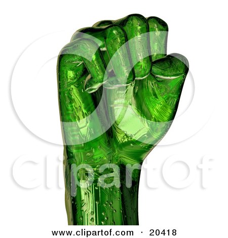 Clipart Illustration Of A Green Cyborg Hand With A Circuit Pattern, Clenched In A Fist, Isolated On White by Tonis Pan