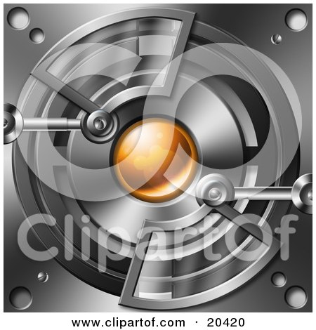 Clipart Illustration of a Mecha Optic Devis With An Orange Circle Surrounded By Chrome by Tonis Pan