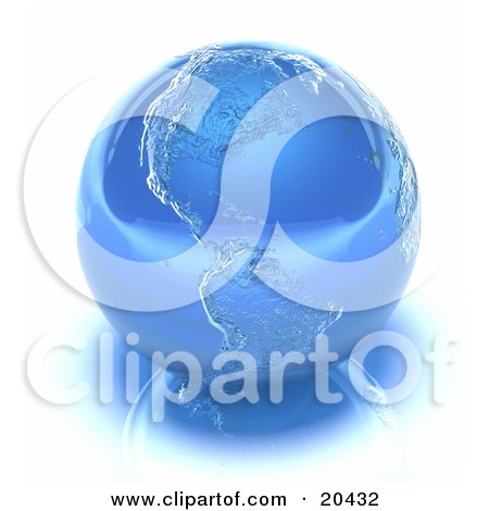 Clipart Illustration Of A Blue Iced Over Planet Earth With A Reflection, Over A White Background by Tonis Pan