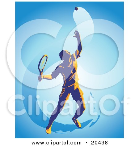 Clipart Illustration of a Male Tennis Player Tossing A Ball High Into The Air And Preparing To Serve During A Match by Tonis Pan