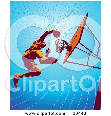 Clipart Illustration of a Basketball Player Jumping High To Dunk The Ball In The Hoop During Practice by Tonis Pan
