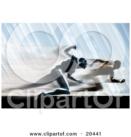 Clipart Illustration of a Race Between Two Competitive Rival Men Sprinting In A Blur On A Track by Tonis Pan