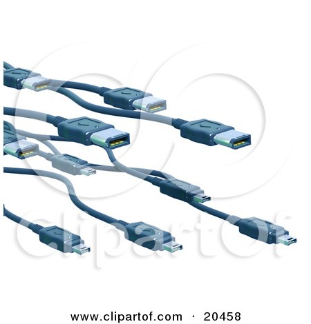 Clipart Illustration Of A Swarm Of Black Firewire Computer Cables Over A White Background by Tonis Pan
