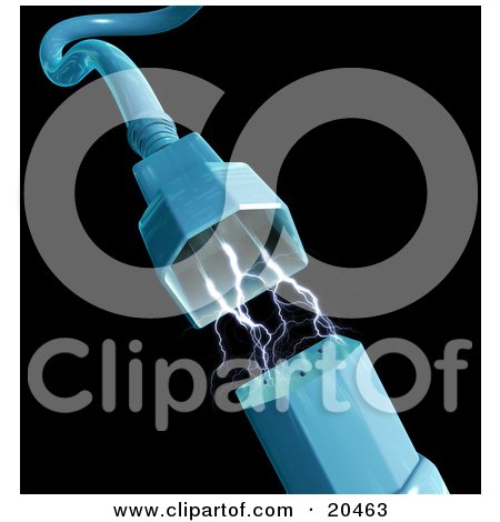 Clipart Illustration Of A Blue Electronic Prong Plugging Into Or Detaching From A Socket With Shocks Of Electricity, Over A Black Background by Tonis Pan