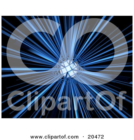 Clipart Illustration Of A Bursting Blue Nova Of Blue Lights From A Lighted Center Over A Black Background by Tonis Pan