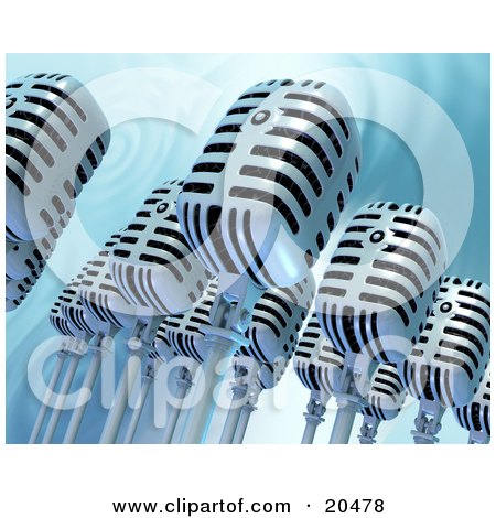 Clipart Illustration of a Group Of Retro Microphones Over A Rippling Water Background by Tonis Pan