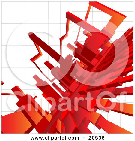 Clipart Illustration of a Background Of Red Shapes Connecting Over A White Grid by Tonis Pan