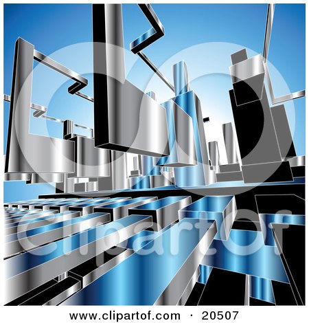 Clipart Illustration of a Background Of Chrome Machine Parts Over Blue by Tonis Pan