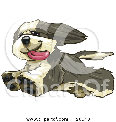 Clipart Illustration of a Happy Bearded Collie Dog Running Freely, His Tongue Hanging Out, After Leaping Over The Fence In His Yard by Tonis Pan