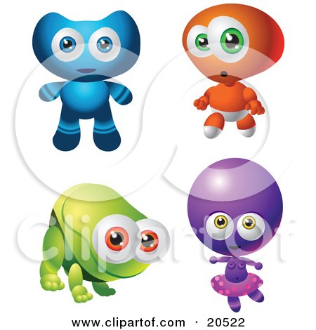 Clipart Illustration of Four Baby Aliens, One In A Diaper, Over A White Background by Tonis Pan