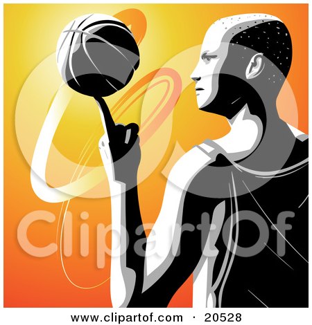 Clipart Illustration of a Talented Pro Basketball Player In Profile, Spinning The Ball On The Tip Of His Pointer Finger by Tonis Pan