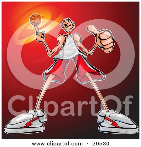 Clipart Illustration of a Skinny Basketball Player Guy Spinning The Ball On The Tip Of His Finger by Tonis Pan