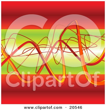 Clipart Illustration of Wavy Orange Wires Tangling And Winding Over A Green And Red Background by Tonis Pan