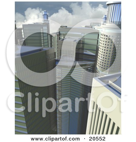Clipart Illustration of a Crowded City Block In The Business District With Tall Skyscrapers by Tonis Pan