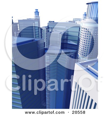 Clipart Illustration of a Cluster Of Blue Highrise Buildings In The Business District Of A City by Tonis Pan