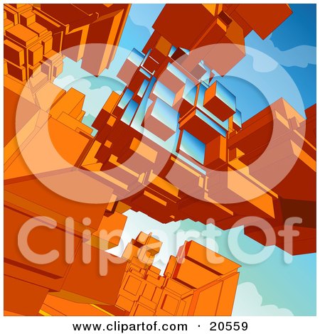 Clipart Illustration of a Background Of Orange Complex Cubes And Shapes Building Higher Into The Sky by Tonis Pan