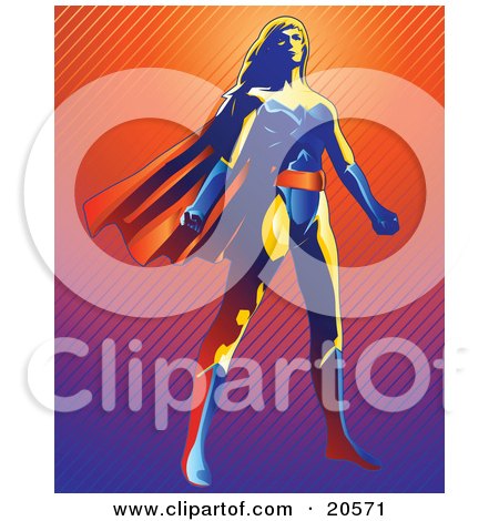 Clipart Illustration of a Strong Super Hero Woman Wearing A Cape And Standing Proud by Tonis Pan