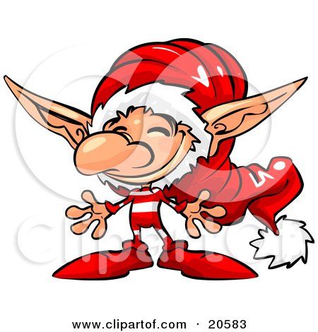 Clipart Illustration of a Jolly Little Christmas Elf Wearing A Santa Hat And Smiling by Tonis Pan