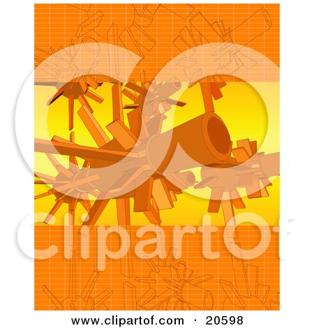 Clipart Illustration of an Orange Background Of Drawings And Turbo Engines by Tonis Pan