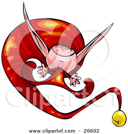 Clipart Illustration of a Happy Little Elf In A Long Red Hat, Jumping For Joy And Smiling by Tonis Pan