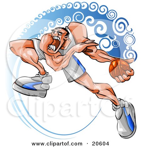 Clipart Illustration of an Aggressive Basketball Player Running With The Ball During A Game by Tonis Pan