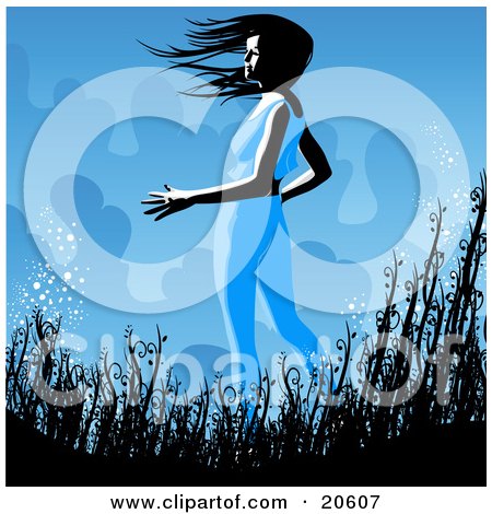 Clipart Illustration of a Slender White Witch Standing In Tall Grasses Outside At Night, Stirring Up Magical Dust by Tonis Pan