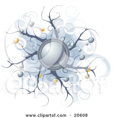 Clipart Illustration of a Delicate Silver Web Design Element Button With Branches by Tonis Pan