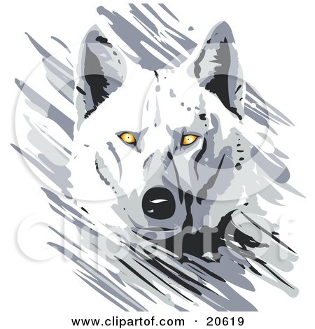 Clipart Illustration of a Majestic White Wolf With Bright Yellow Eyes by Tonis Pan