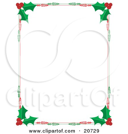 Clipart Illustration of a Christmas Stationery Border Of Red Berries And Green Holly Leaves Over A White Background by Maria Bell
