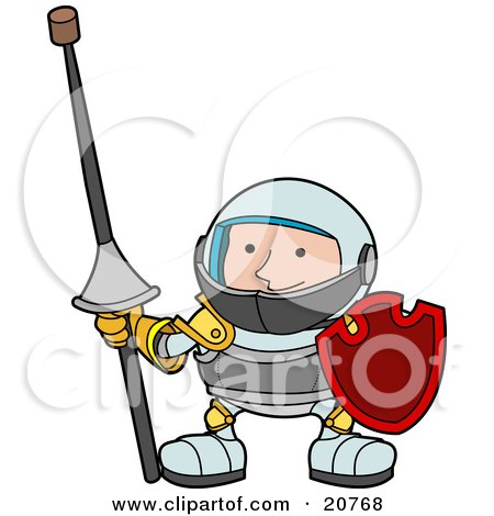 Clipart Illustration of a Male Knight In Armour, Holding A Lance With A Cork On The Sharp Tip And A Shield by AtStockIllustration