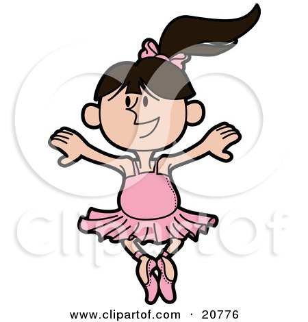 Clipart Illustration of a Dancing Ballerina In A Pink Tutu And Slippers, Performing During Ballet Class by AtStockIllustration