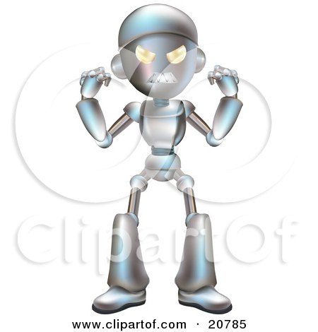 Clipart Illustration of an Angry Metallic Robot Character Waving His Fists by AtStockIllustration