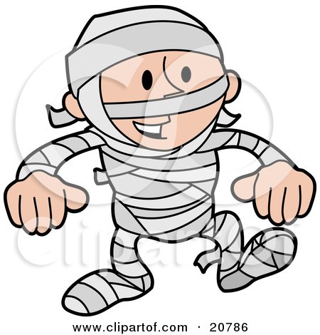 Clipart Illustration of a Laughing Boy In A Mummy Costume, Covered In Gauze by AtStockIllustration