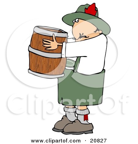 Clipart Illustration of an Oktoberfest Man In Costume, Carrying A Wooden Beer Keg Barrel by djart