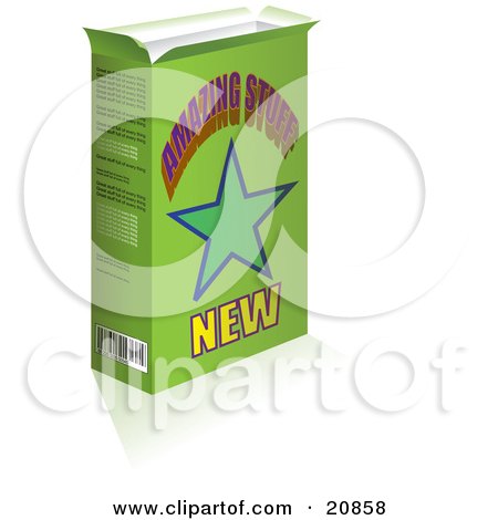 Clipart Illustration of a Green Product Box With A Star And Amazing Stuff Text On The Front by Paulo Resende