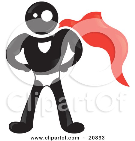 Clipart Illustration of a Strong Blackman Character Wearing A Red Super Hero Cape by Paulo Resende