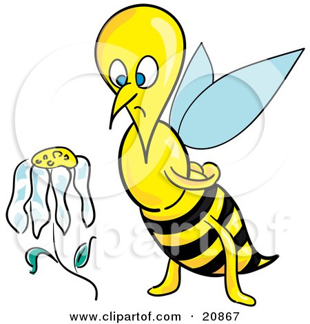 Clipart Illustration of a Depressed Honeybee Staring At A Wilting Daisy Flower by Paulo Resende