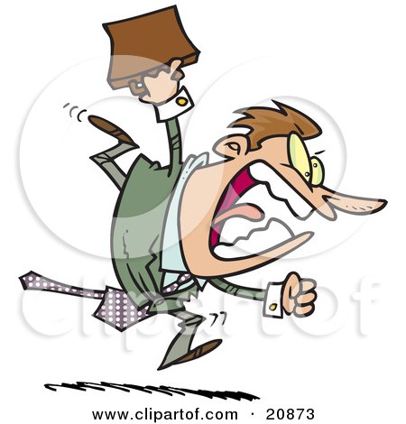 Clipart Illustration of a Screaming Angry Businessman Running And Charging Forward With A Briefcase by toonaday
