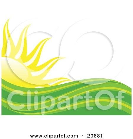 Clipart Illustration of Abstract Green And Yellow Heat Waves In Front Of A Bright Yellow Sun by elaineitalia