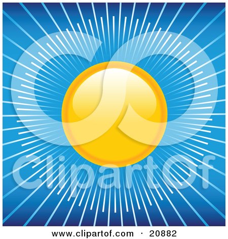 Clipart Illustration of The Yellow Sun Shining In A Blue Sky, Rays Of Light Beaming Outwards by elaineitalia