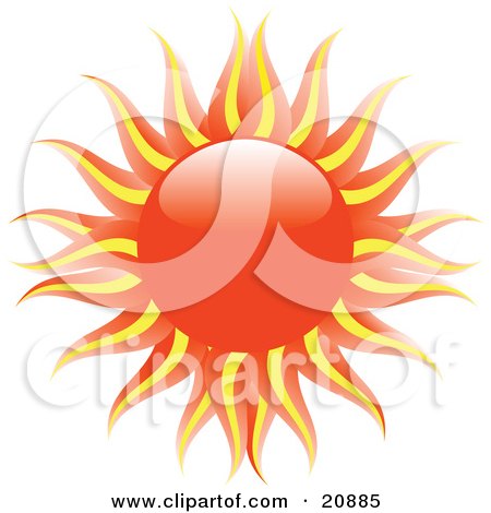 Clipart Illustration of a Hot Evening Sun With Orange And Yellow Rays Over White by elaineitalia