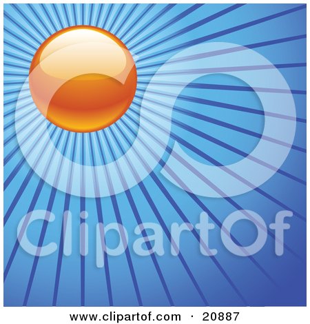Clipart Illustration of an Orange Evening Sun With Blue Rays Of Light Over A Blue Sky by elaineitalia