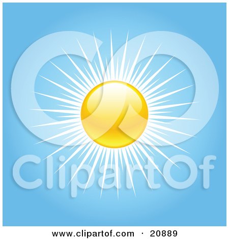 Clipart Illustration of a Yellow Sun With White Rays In A Blue Sky by elaineitalia