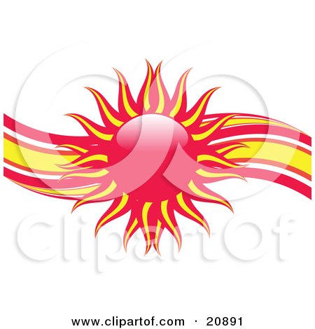 Clipart Illustration of Red, White, And Yellow Heat Waves Behind A Red And Yellow Sun by elaineitalia