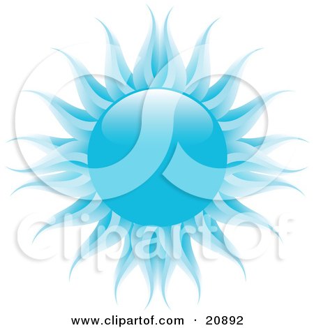 Clipart Illustration of a Cold Blue Sun With Dark And Pale Blue Rays Over White by elaineitalia