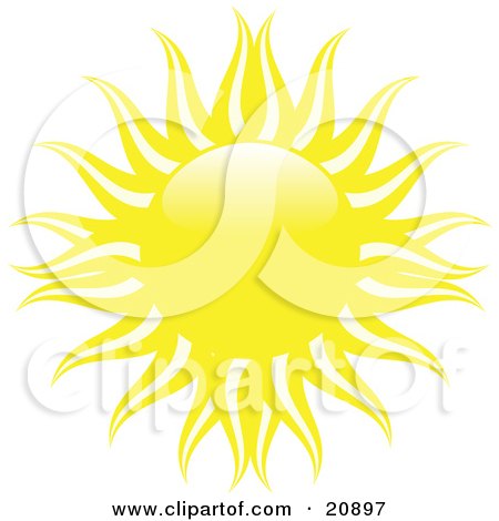 Clipart Illustration of a Bright Yellow Sun With White And Yellow Waves Of Heat Over A White Background by elaineitalia