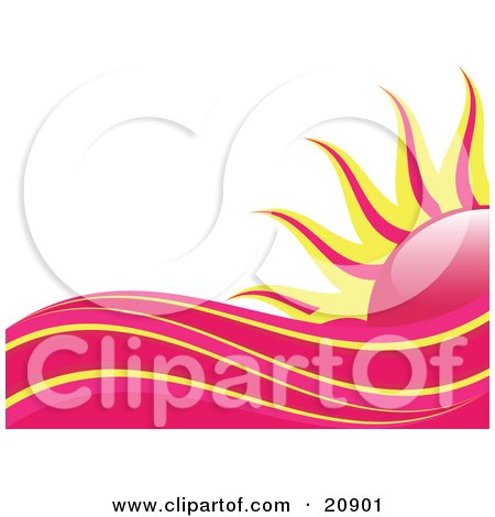 Clipart Illustration of Abstract Pink, Red And Yellow Heat Waves In Front Of A Pink And Yellow Sun by elaineitalia