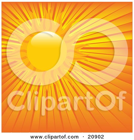 Clipart Illustration of a Hot Sun Beaming In The Sky With Orange And Yellow Rays Of Sunshine by elaineitalia